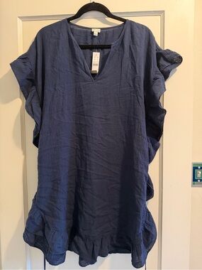 J. Crew Navy Gauze V-Neck Ruffle Swim Coverup